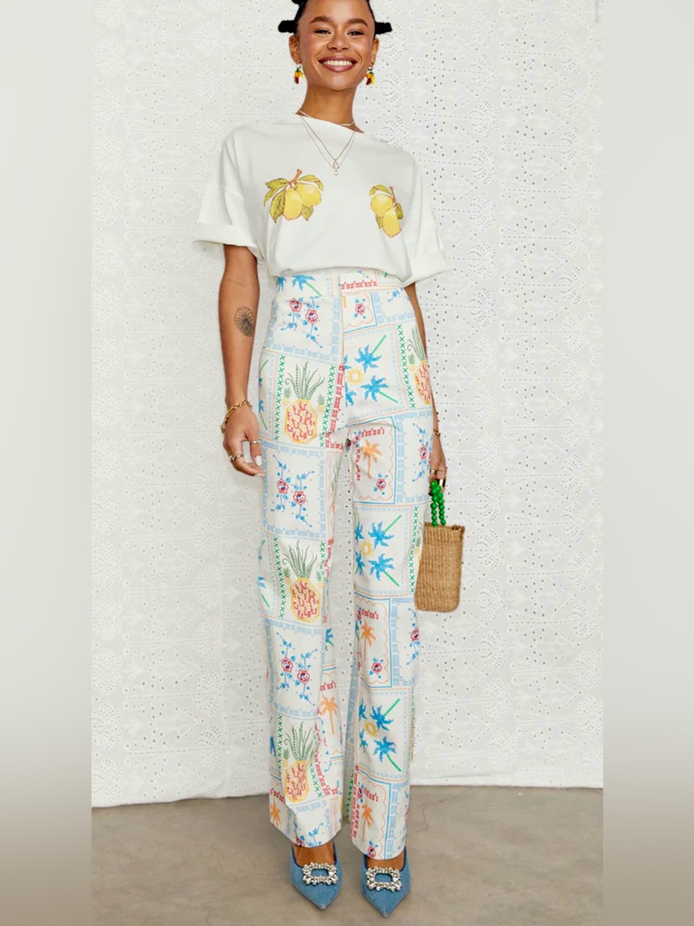 NEVER FULLY DRESSED White Island Marra Cross Stitch Trousers Pants (Farm Rio - Picture 1 of 12